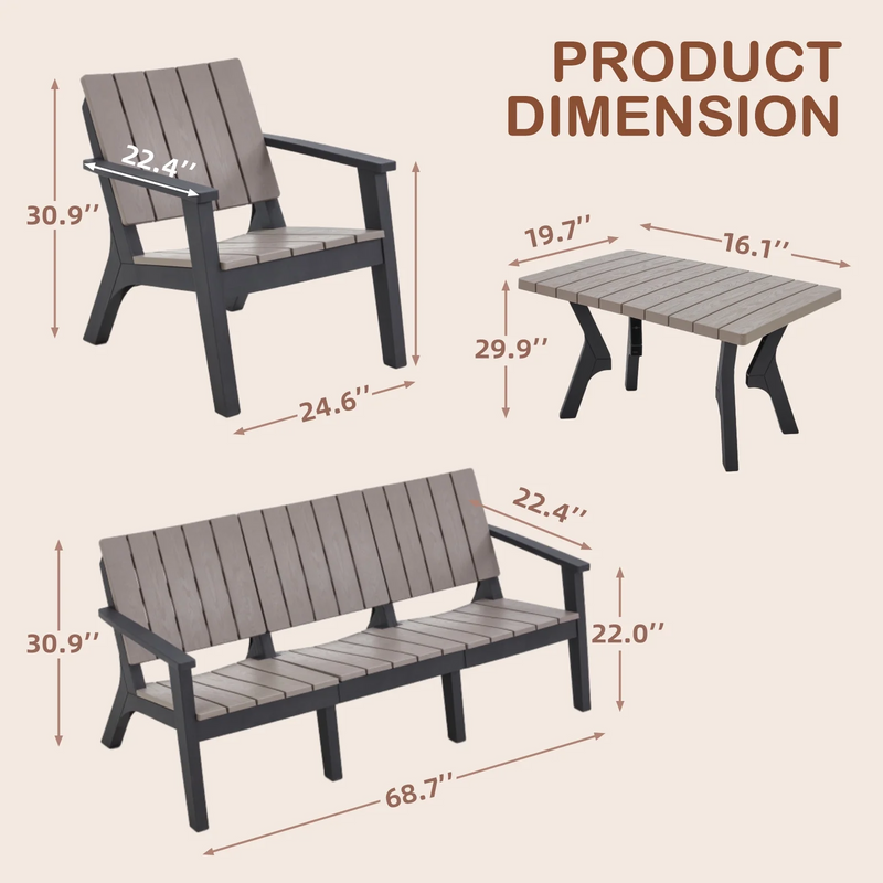 AECOJOY 4-Piece HDPE Patio Furniture Set on Sale All Weather Resistant Outdoor Conversation Set with Coffee Table for Garden& Backyard in Brown