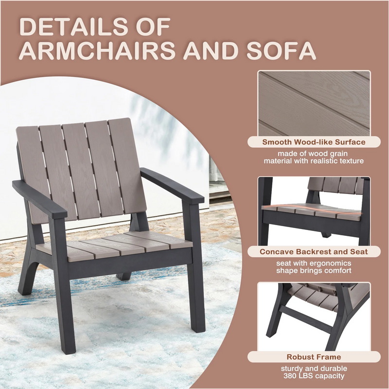 AECOJOY 4-Piece HDPE Patio Furniture Set on Sale All Weather Resistant Outdoor Conversation Set with Coffee Table for Garden& Backyard in Brown