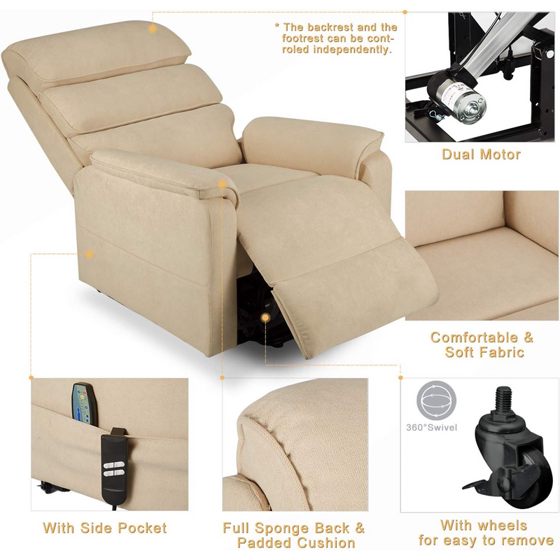AECOJOY Power Lift Recliner Chair Electric Lounge Chair Lift Assist Single Sofa in Beige