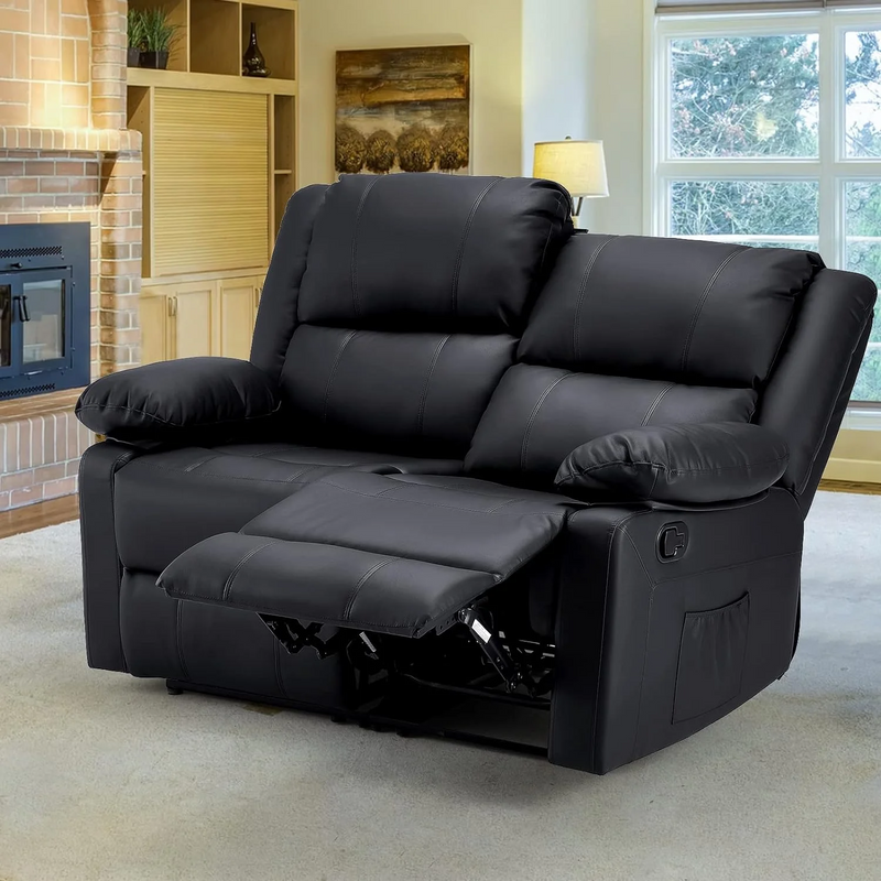 AECOJOY Reclining Loveseat with Heat&Massage Function, Double Recliner Recliner Loveseat Wall Hugger Loveseat 2-Seater Manual Control Faux Leather RV Couch, Home Theater Seating, Black