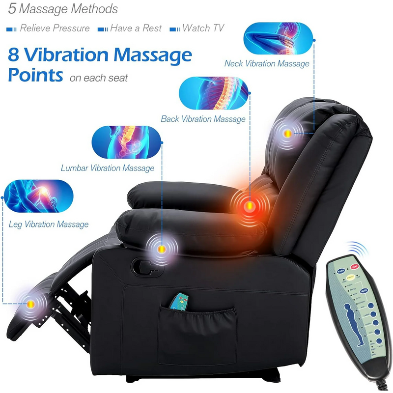 AECOJOY Reclining Loveseat with Heat&Massage Function, Double Recliner Recliner Loveseat Wall Hugger Loveseat 2-Seater Manual Control Faux Leather RV Couch, Home Theater Seating, Black