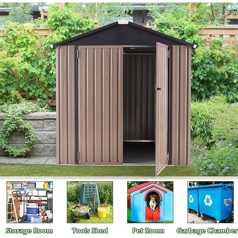 AECOJOY 6' x 6' Outdoor Metal Storage Shed with Lockable Door for Backyard