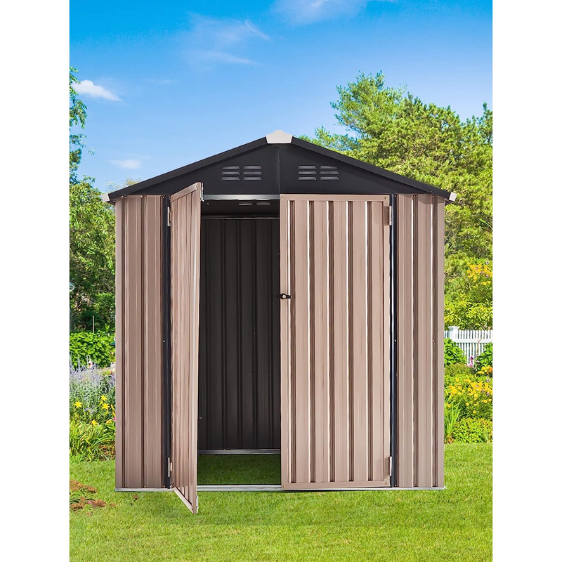 AECOJOY 6' x 6' Outdoor Metal Storage Shed with Lockable Door for Backyard