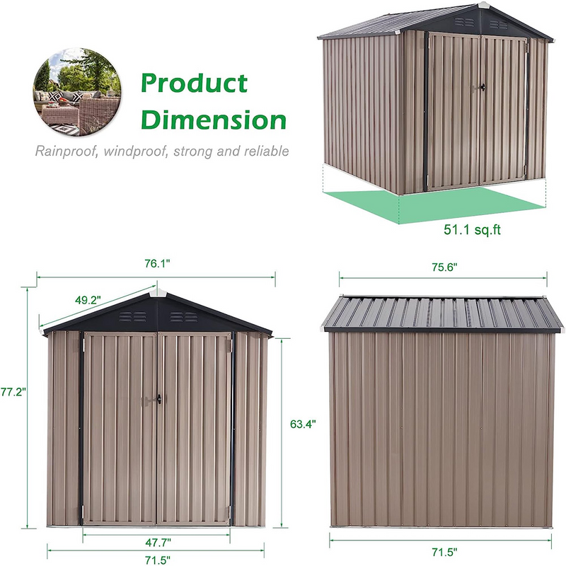 AECOJOY 6' x 6' Outdoor Metal Storage Shed with Lockable Door for Backyard