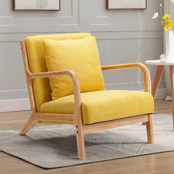 YODOLLA Mid-Century Modern Accent Chair, Fabric Arm Chair, Reading Chair with Arm, Upholstery Linen, Living Room Furniture，Yellow
