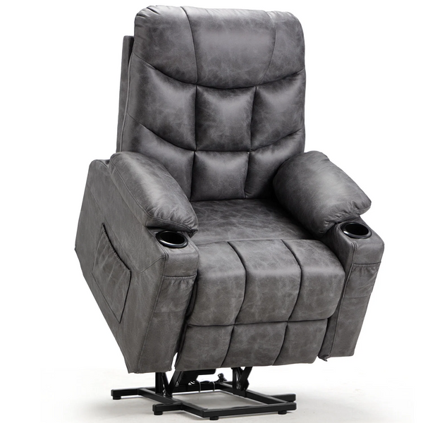 YODOLLA Power Lift Recliner for Elderly Faux Leather Electric Lift Chair with Heated Vibration Massage in Bronze Dark Grey