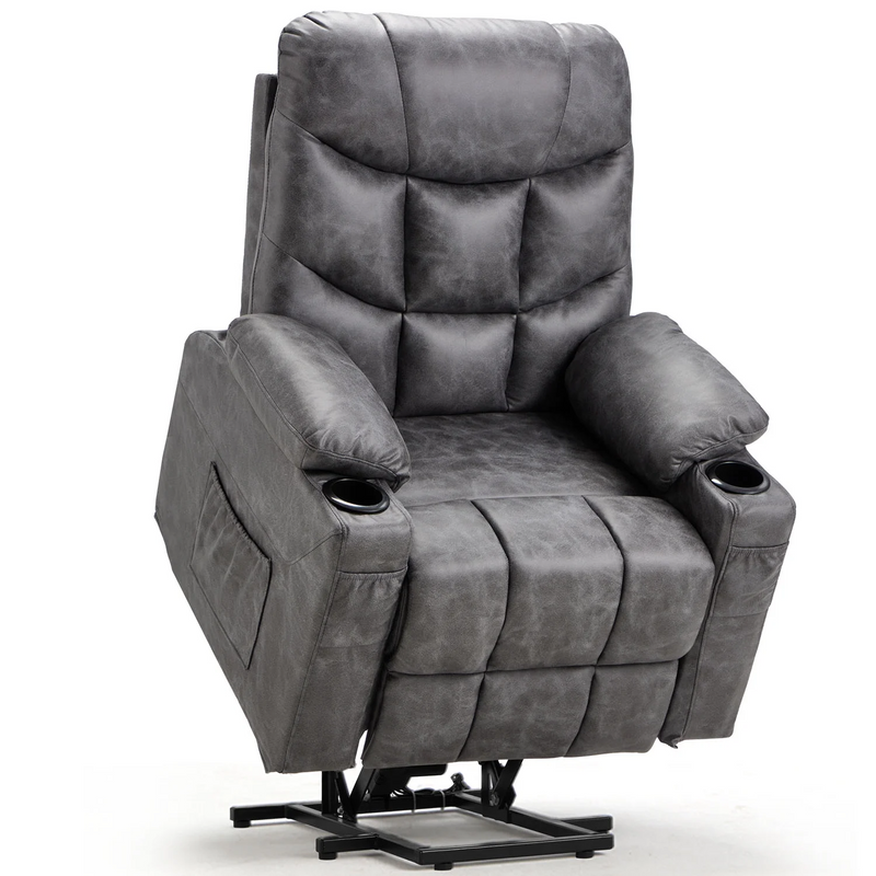 YODOLLA Large Power Lift Recliner for Elderly Heavy Duty Fabric Electric Lift Chair with Heated Vibration Massage in Blue Gray