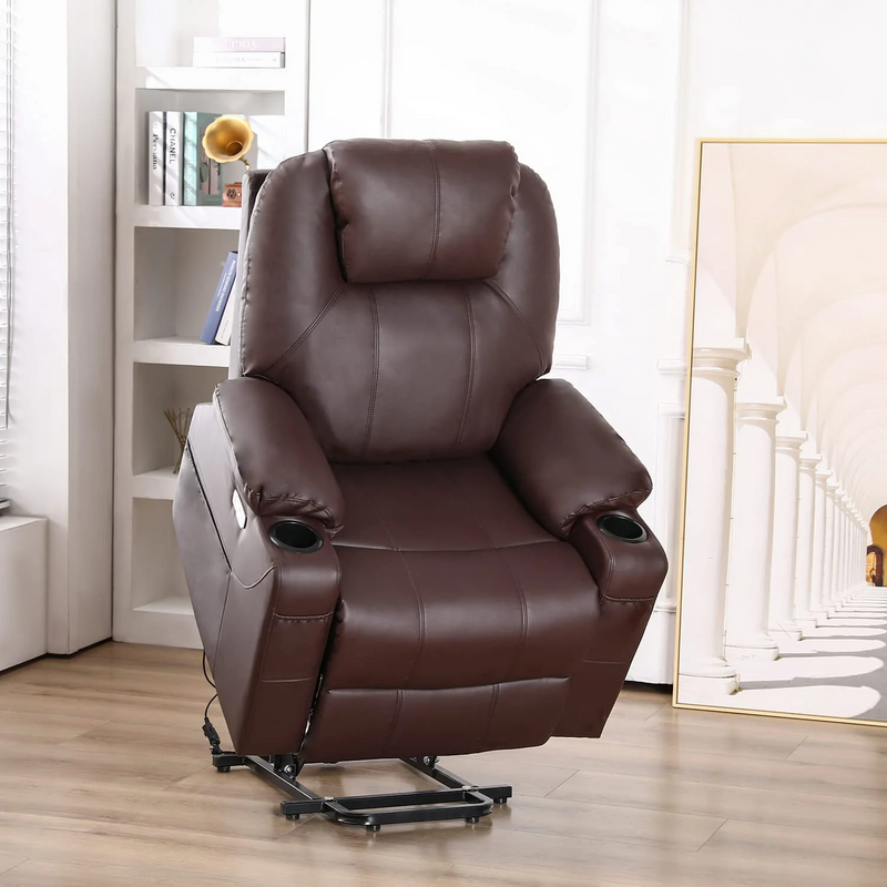 Danrelax Power Lift Chair Recliner Sofa for Elderly, Heavy Duty & Safety Motion Reclining Mechanism, 2 Side Pockets and Cup Holders, USB Ports, Brown