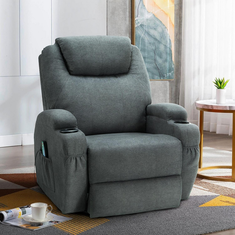 AECOJOY Massage Recliner Chair Heated Rocker Recliner Grey