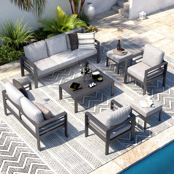 AECOJOY Patio Furniture Sets on sale, Aluminum Outdoor Furniture Set with Fire Pit Outdoor Sectional Sofa- Gray