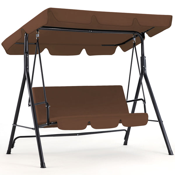 YODOLLA 3-Seat Outdoor Steel Porch Swing with Canopy, Swing Glider-Brown, Free Standing Porch Swing