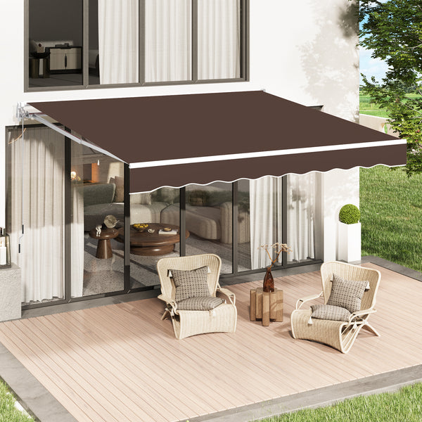 AECOJOY 8.2' x 6.5' Manual Retractable Patio Awning,Outdoor Awning Retractable Sunshade Shelter-Brown