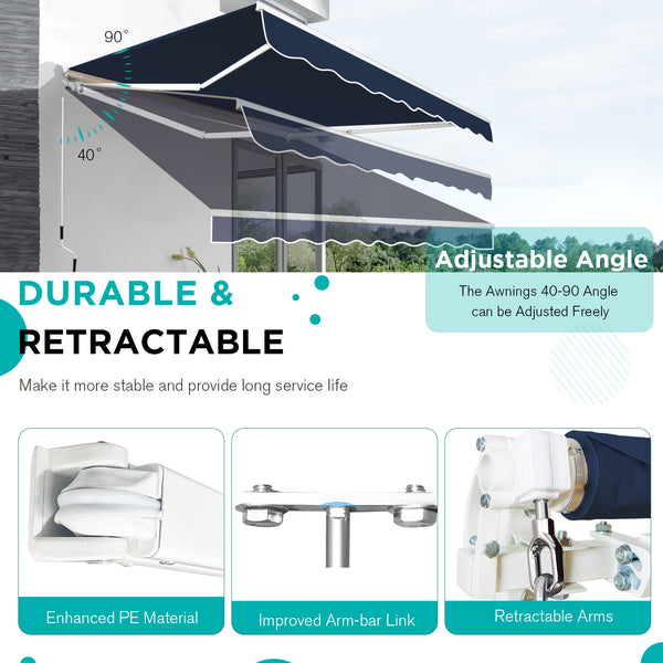 AECOJOY 8.2' x 6.5' Manual Retractable Patio Awning,Outdoor Awning Retractable Sunshade Shelter-Dark Blue