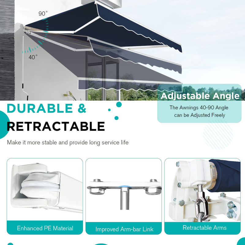 AECOJOY 8.2' x 6.5' Manual Retractable Patio Awning,Outdoor Awning Retractable Sunshade Shelter-Dark Blue