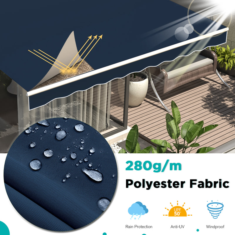 AECOJOY 8.2' x 6.5' Manual Retractable Patio Awning,Outdoor Awning Retractable Sunshade Shelter-Dark Blue