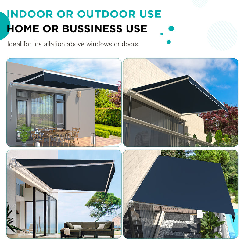 AECOJOY 8.2' x 6.5' Manual Retractable Patio Awning,Outdoor Awning Retractable Sunshade Shelter-Dark Blue