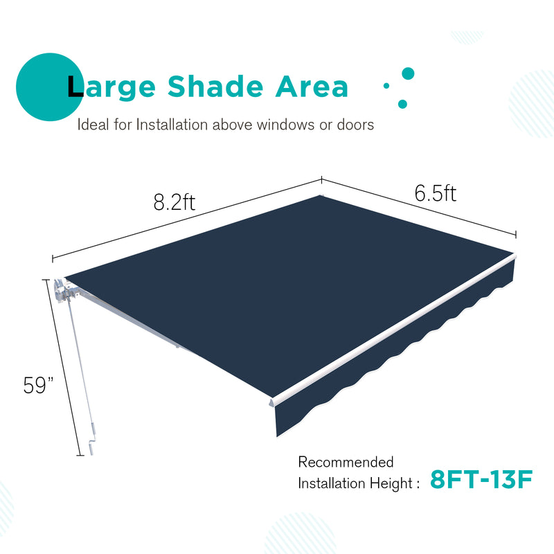 AECOJOY 8.2' x 6.5' Manual Retractable Patio Awning,Outdoor Awning Retractable Sunshade Shelter-Dark Blue