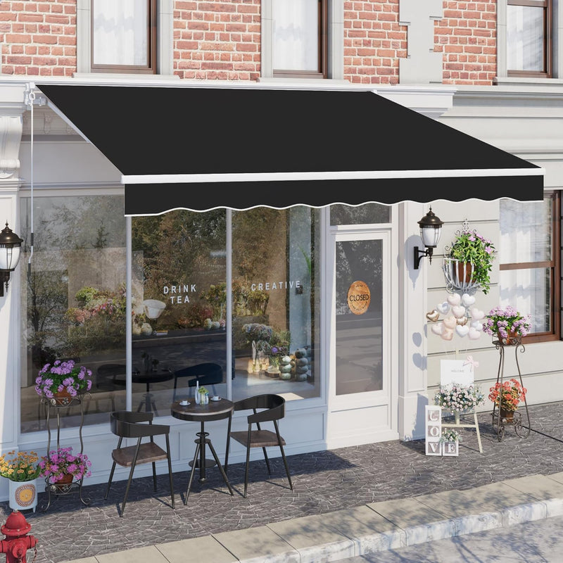 YODOLLA 10'×8' Manual Retractable Awning Sun Shade Patio Awning Cover Outdoor Patio Canopy Sunsetter Deck Awnings with Manual Crank Handle, Black