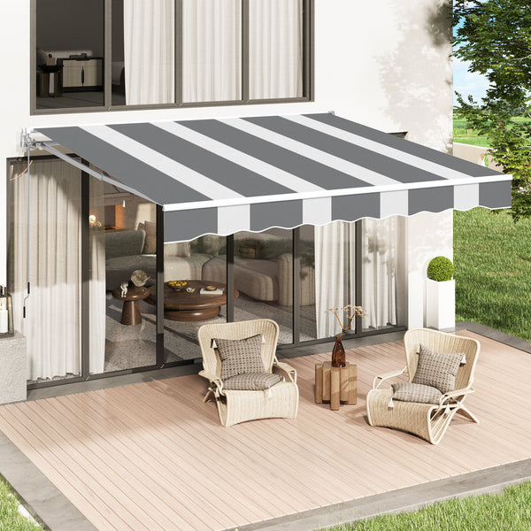 YODOLLA 10'×8' Manual Retractable Awning Sun Shade Patio Awning Cover Outdoor Patio Canopy Sunsetter Deck Awnings with Manual Crank Handle, Grey Stripes
