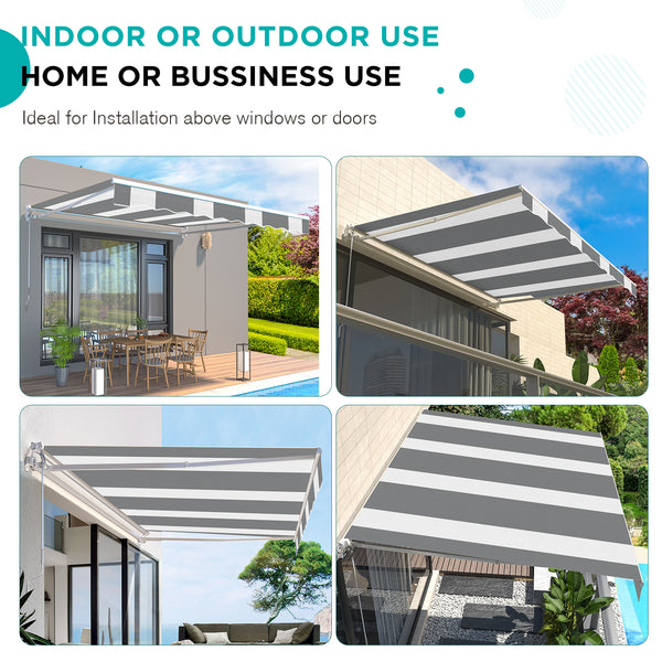 YODOLLA 10'×8' Manual Retractable Awning Sun Shade Patio Awning Cover Outdoor Patio Canopy Sunsetter Deck Awnings with Manual Crank Handle, Grey Stripes