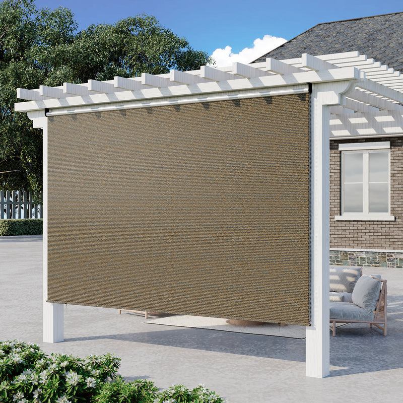 YODOLLA Outdoor Roller Shade, 8"(W) x10(H) Sun Shade Cover Canopy with 99% UV Protection, 220GSM HDPE Exterior Cordless Roll Up Shade Blinds Privacy Screen for Patio, Pergola, Gazebo, Mocha