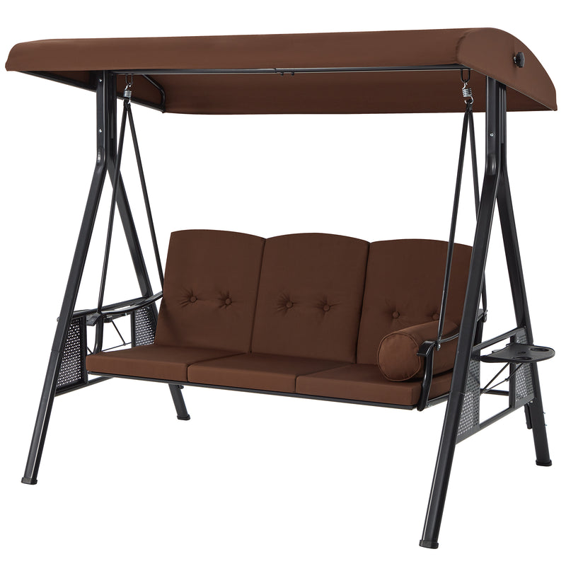 3 Persons Outdoor Patio Canopy Steel Porch Swing Chair-Beige