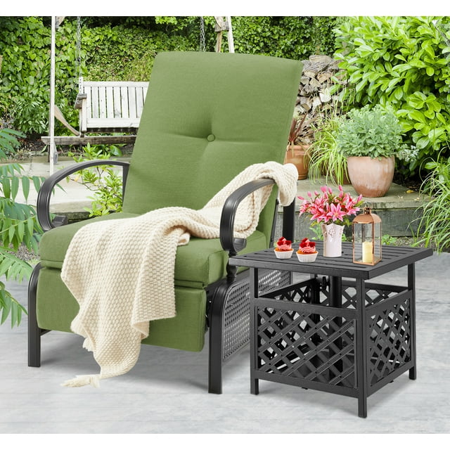 AECOJOY Adjustable Patio Reclining Lounge Chair with Table-Green
