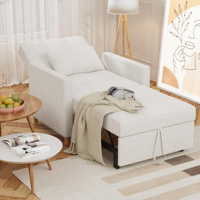 AECOJOY Sleeper Chair Bed 3 in 1 Sofa Bed for Adults Fold Out Sofa Convertible Reading Chair in Teddy Wihte