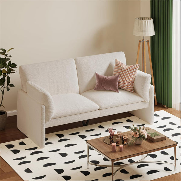 YODOLLA 68" Loveseat Sofa Couch for living room leather couch with Soft Cushions & Thick Armrests in White