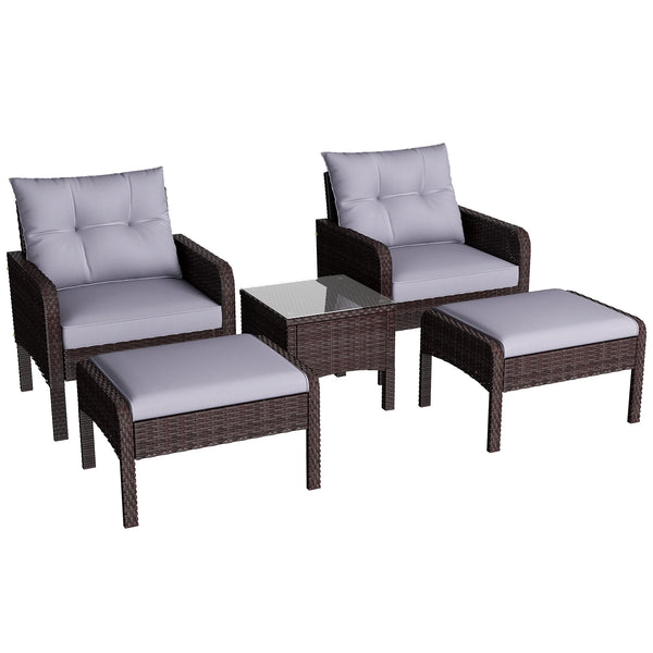 AECOJOY 5 Pieces Patio Furniture Set Rattan Wicker Chair Two with Ottoman Outdoor furniture sets in Grey
