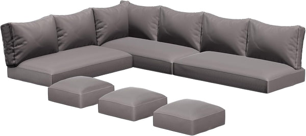 YODOLLA Outdoor Cushions, 4 inch Patio Cushions for Outdoor Furniture, Replacement Cushions Fits 7-Seats Sectional Rattan Conversation Set, Splashproof, Memory Foam Cushions and Covers (Dark Grey)