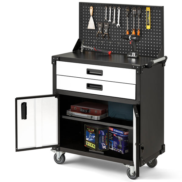 AECOJOY Metal Steel Mobile Tool Cart with Storage Drawer Tool Chest On Wheels Tool Box Garage Organizer for Workshop Warehouse Garage, White Door