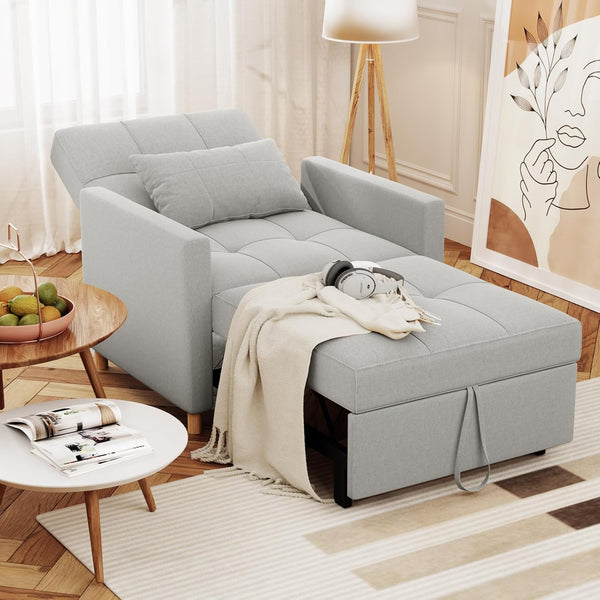 AECOJOY 3 in 1 Sofa Bed for Adults Sleeper Chair Bed Fold Out Sofa Convertible Reading Chair in Light Grey