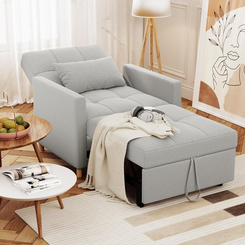 AECOJOY 3 in 1 Sofa Bed for Adults Sleeper Chair Bed Fold Out Sofa Convertible Reading Chair in Light Grey