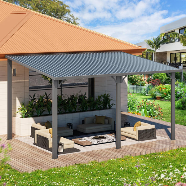 YODOLLA 10' x 14' Hardtop Gazebo, Heavy Duty Outdoor Gazebo with Galvanized Steel Sloping Roof, All Weatherproof Metal Gazebo Featuring Vertical Stripes for Patio, Backyard, and Lawns