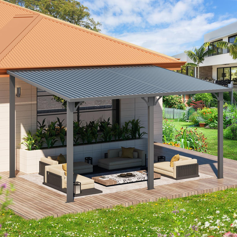 YODOLLA 10' x 14' Hardtop Gazebo, Heavy Duty Outdoor Gazebo with Galvanized Steel Sloping Roof, All Weatherproof Metal Gazebo Featuring Vertical Stripes for Patio, Backyard, and Lawns