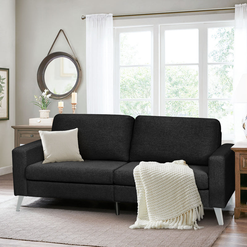 79" Sectional Sofa Modern Loveseat Couch 3 Seater Fabric Living Room Furniture - Black