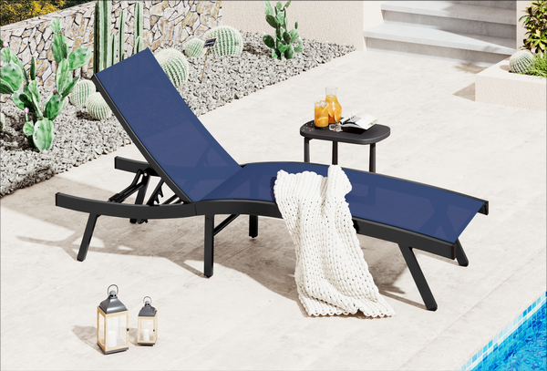 AECOJOY Outdoor Lounge Chair with Adjustable Positions, Aluminum Chaise Lounge Outdoor for Pool, Garden, Beach, Navy