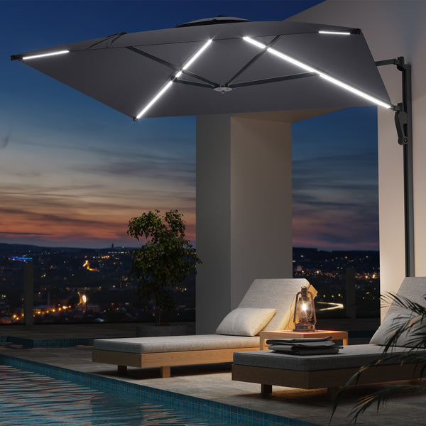 AECOJOY 10 ft Wall Mounted Patio Umbrella Outdoor Rectangle Umbrella with 180° Rotation for Outside in Gray