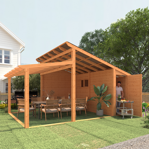 YODOLLA 12' x 20' Outdoor Wooden Storage Shed in Brown– Perfect for Backyard BBQs, Garden Tools, and Equipment Storage