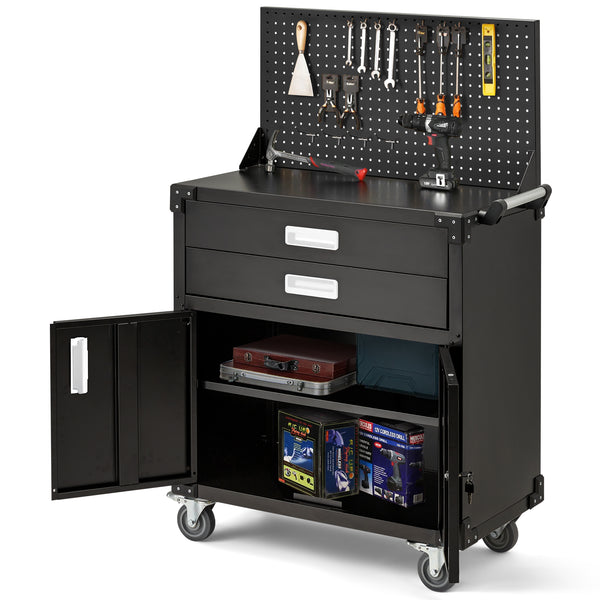 AECOJOY Metal Steel Mobile Tool Cart with Storage Drawer Tool Chest On Wheels Tool Box Garage Organizer for Workshop Warehouse Garage, White Handle