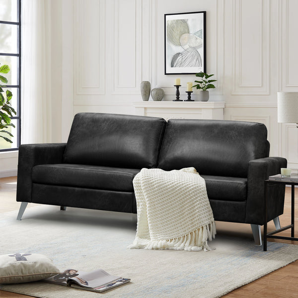 79" Sectional Sofa Modern Loveseat Couch 3 Seater Faux Leather Living Room Furniture - Black