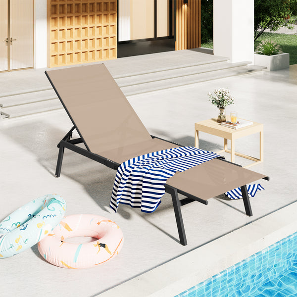 YODOLLA Patio Aluminum Lounge Chairs for Outside Adjustable Outdoor Chaise Lounge for Outside Pool-Brown