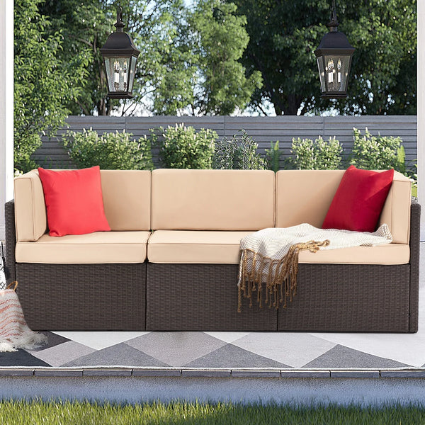 3 Piece Outdoor Patio Furniture Set,BeigeS