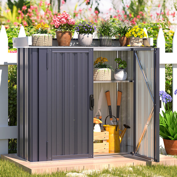 AECOJOY Outdoor Storage Shed with Adjustable Shelves Potting Workbench Table for Garden, Gray