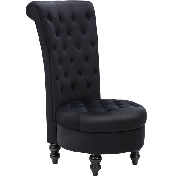 AVAWING Throne Royal Chair Set of 1 for Living Room, Button-Tufted Accent Armless High Back Chair with 24.6 Inch Larger Seat, Thick Padding and Rubberwood Legs, Mysterious Black