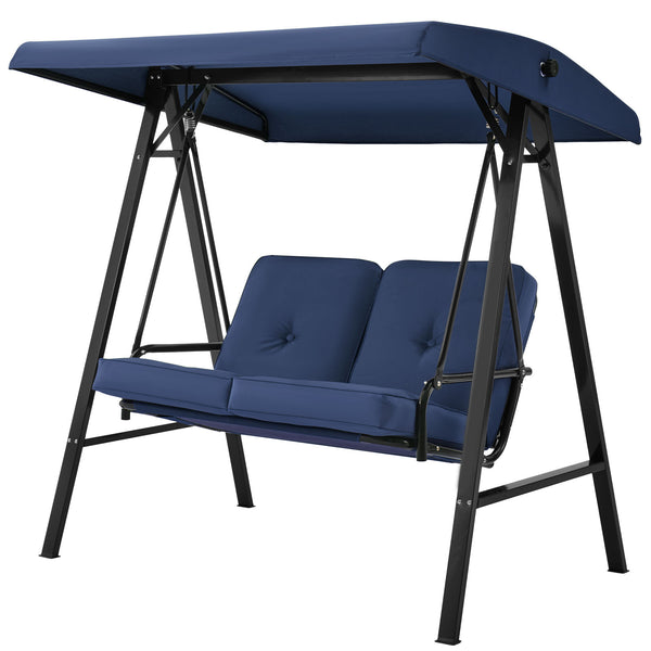 AECOJOY 2 Persons Outdoor Patio Canopy Steel Porch Swing Chair-Dark Blue