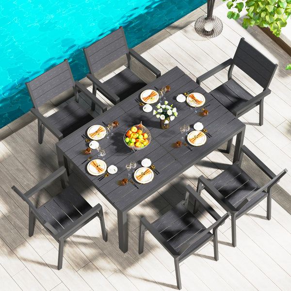 AECOJOY 7 Piece Outdoor Dining Set Patio Funiture Set On Sale Wood Grain Outdoor Table and Chairs on Clearance in Black