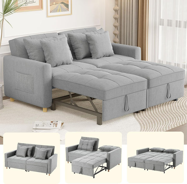 YODOLLA 71" Sleeper Sofa Bed & 3-in-1 Futon Pull Out Couch for Living Room & Bedroom, Convertible Loveseat in Gray