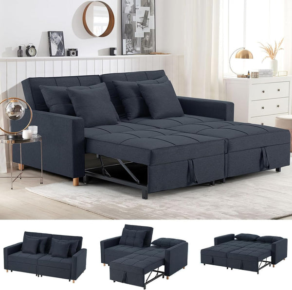 YODOLLA 71" Sleeper Sofa Bed & 3-in-1 Futon Pull Out Couch for Living Room & Bedroom, Convertible Loveseat in Navy Blue